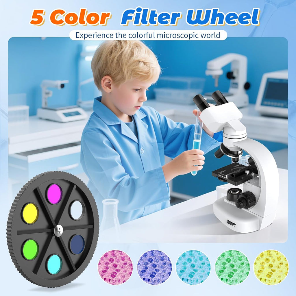 Compound Binocular Microscope for Kids & Adults - 40X-2000X Magnification Professional Microscopes with Slides - Kids Microscope Kit for School & Family Science Education Equipment