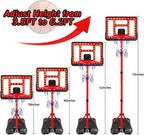 Kids Basketball Hoop Adjustable Height 3.5FT-6.2FT, Indoor Outdoor Toddler Basketball Hoop with LED Scoreboard, Boys Basketball Toy for 3 4 5 6 7 8 Years Gift, Portable Basketball Goals Sport Game