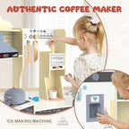 ANPABO Play Kitchen for Kids, Wooden Kitchen Playset w/Real Lights & Sounds, Coffee & Ice Maker, Microwave, Stove, 30Pcs Accessories Include Play Food, Pretend Play Set for Boys & Girls, Yellow