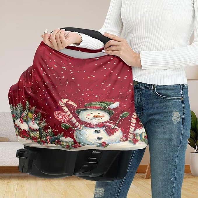 Binienty Snowman Car Seat Covers for Baby Boys Girls Infants,Christmas Snowman Carseat Canopy Cover Stretchy Breathable Babies Stroller Cover Canopies,Baby Shower Gifts