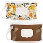 FEBSNOW 2 Pack Baby Wipes Dispenser, Portable Refillable Wipe Holder Baby Wipes Container Travel Wipes Case Reusable Wet Wipes Pouch (Floral, Brown)