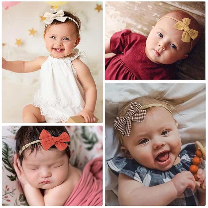 Baby Girl Headbands with Bows Soft Nylon Newborn Toddler Hairbands Handmade Baby Hair Accessories for Infant Girls Kids