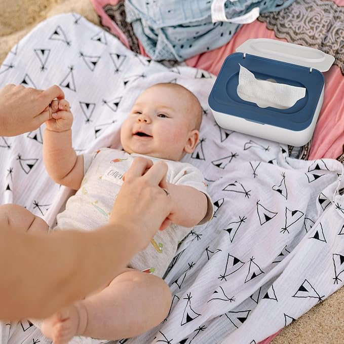 Baby Wipes Dispenser, Wipes Case Baby Wipe Holder Keeps Wipes Fresh, Non-Slip, Easy Open & Close (Blue)