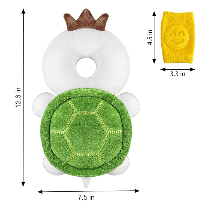 Toddler Head Protector Adjustable Backpack Safety Pad for Infants & Crawling, Includes Knee Pads & Socks - Tortoise HX WZ S7