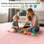 Baby Play Mat for Floor,1.3" Thick Elasti-Foam 50"×50" Playpen Mat for Tummy Time,Water Repellent Soft Coral Velvet for Toddler,Infant,Kids,Non-Slip Backing Safe for Crawling(Pink)