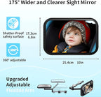 Baby Car Mirror Rear Facing, Safety Adjustable Car Seat Mirror for Baby Extendable Camera Monitor with Hook Clip Design Clear View ShatterProof + 2 Baby on Board Stickers,2 Seat Headrest Hook