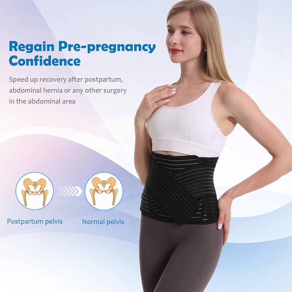 Paskyee Postpartum Belly Band, Abdominal Binder Post Surgery Belly Wrap, C Section Recovery Must Haves, Girdle for Postnatal Care, Waist/Pelvis Belt for Back Pain Relief Black L/XL
