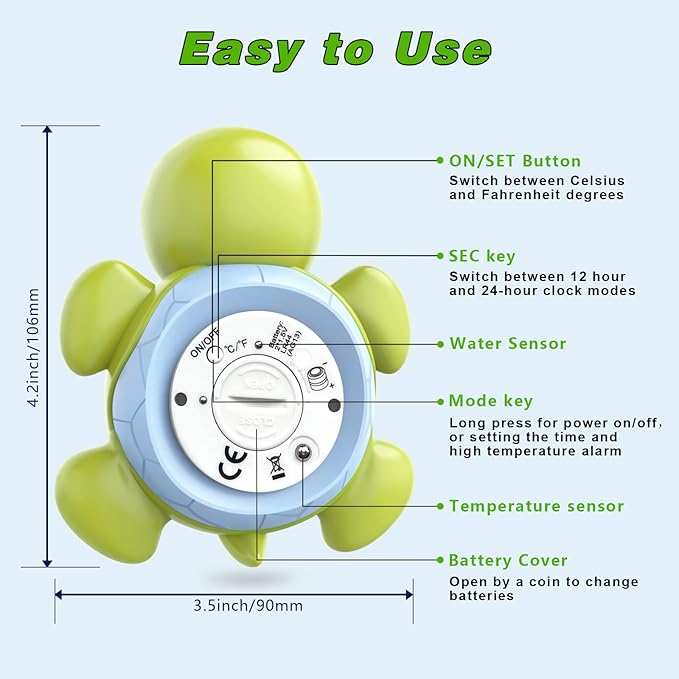 Baby Bath Thermometer with Timer, Safety Digital Water Temperature Thermometer with 3 Color Backlit and Temperature Warning, Bath Tube Floating Toy for Infant, Toddler