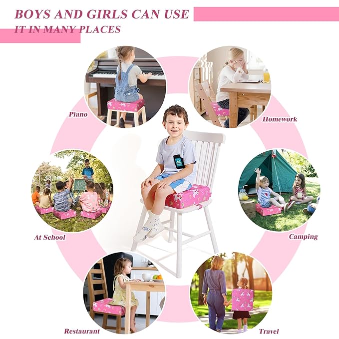 Toddler Booster Seat for Dining Table, Stronger Support Booster Seat for Table Washable 2 Safer Straps Non-Slip Bottom Portable for Kids Baby Increasing Cushion for Travel Home