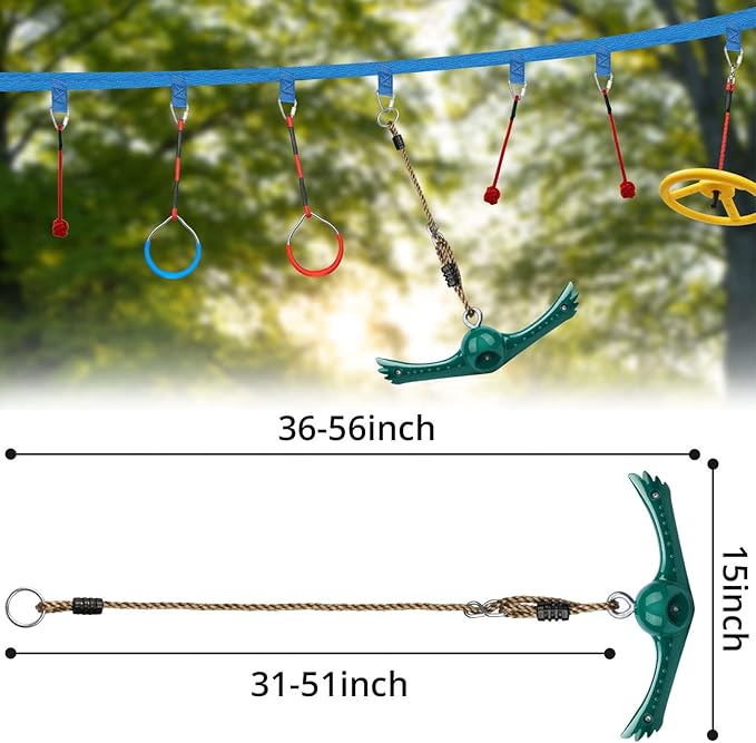 Swing Spins Set: 360° Handle Twist-Spin Flips Toy - Slackline Attachments Activate Play Powers - Accessories for Kids' Playground and Backyard Fun, Green