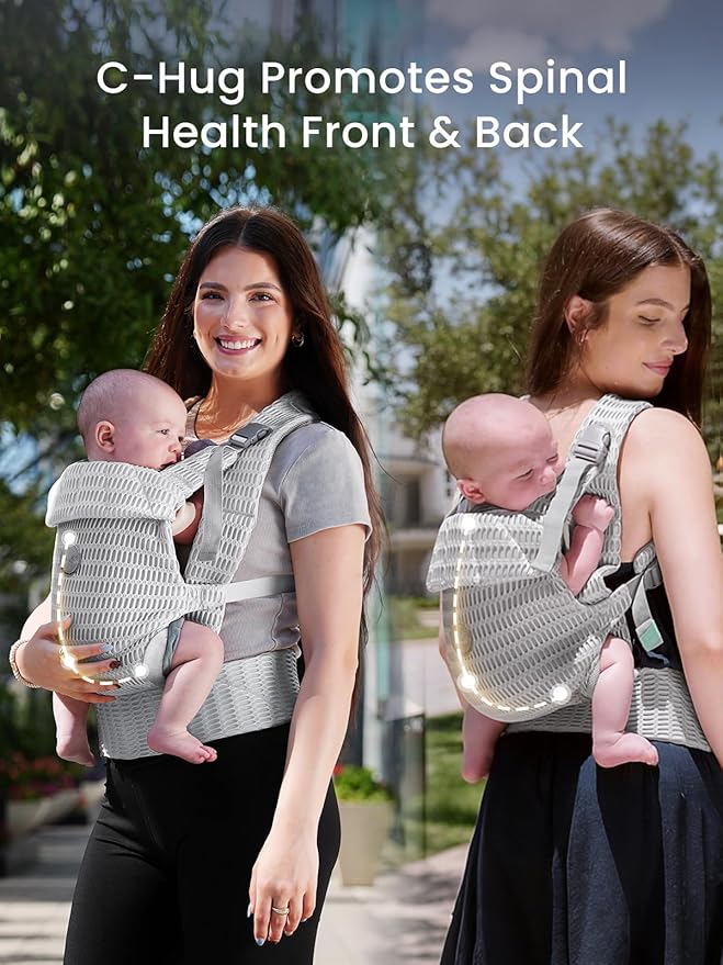 GROWNSY Baby Carrier Newborn to Toddler, Breathable Mesh Carrier(7-44lbs) with One-Click Sliding Clasp, Head Support, Ergonomic Design and Hands-Free Comfort, Silver Gray