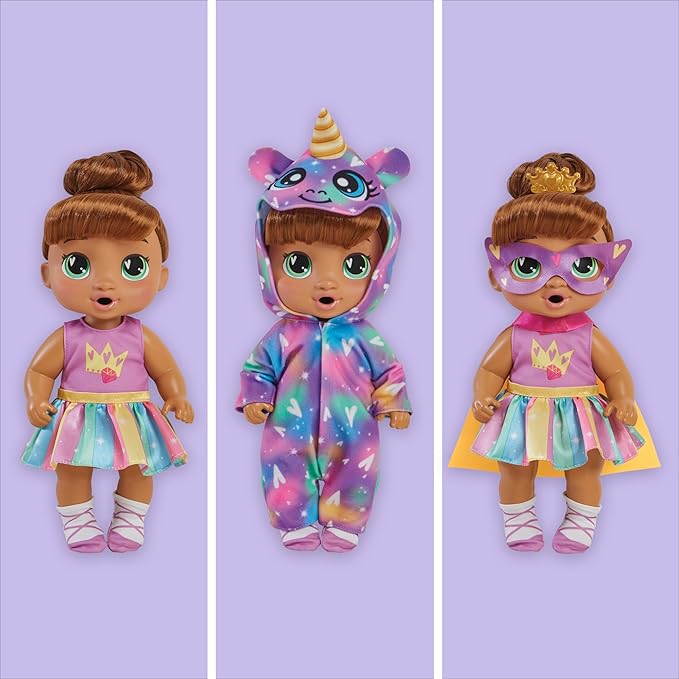 Baby Alive Super BFF Sophia Sparkle Brown Hair Dress Up Baby Doll Playset, 11 Inches, Toys for 3 Year Old Girls & Boys & Up (Amazon Exclusive)