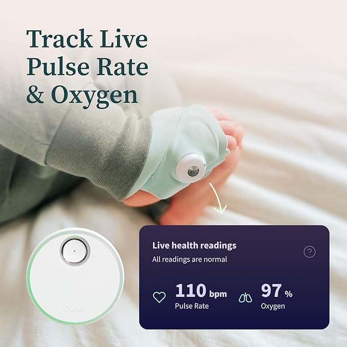 Owlet Dream Duo – FDA-Cleared Smart Baby Monitor with Sock & HD Video Cam 2K HD Video, Cry & Motion Alerts, Temp Monitoring