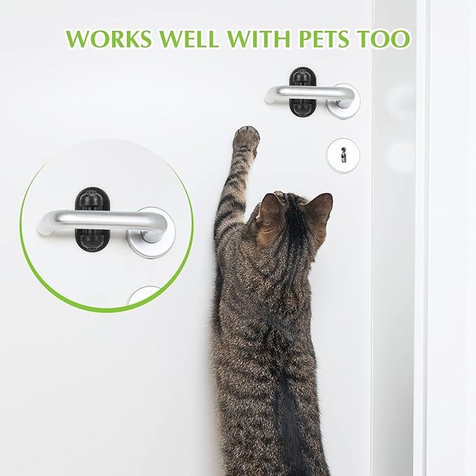 Child Proof Door Lever Lock, 3 Pack Door Locks for Kids Safety, Door Knob Child Proof, Baby Proofing, 3M Adhesive, Door Handle Child Proof, Baby Safety Locks for Toddlers (Black)