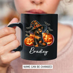 Personalized Tortoiseshell Pumpkins Black Ceramic Cup, Halloween Tortoiseshell Coffee Mug Gift for Cat Lover, Customized Pet's Name Cup 11oz 15oz, Spooky Halloween Cat Mug, Pet Lover Present