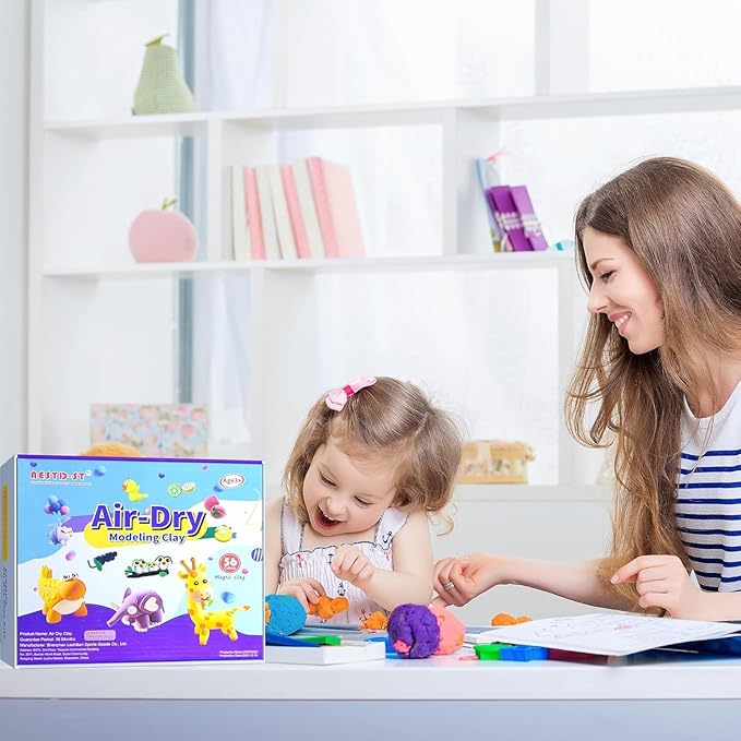 Air Dry Clay 56 Colors, Modeling Clay for Kids, DIY Model Magic Clay, Molding Clay Kit with Sculpting Tools, Non-Sticky Soft and Super Light, Arts and Crafts Gift for Boys Girls Kids.