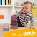 Stacking Cups Baby Toy Educational Cup Stacking Set 8-Pc Stackable Cups with Number Rainbow Nesting Cups for Babies 6-12 Months Stacking Cups for Toddlers 1-3 Perfect for Indoor/Outdoor