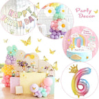 Pastel Balloons 219Pcs Daisy Balloon Garland Kit, 18 10 5 Inch Pastel Rainbow Balloons Arch, Birthday Decorations for Girls, Number 6 Balloons Daisy Balloons for Birthday Party Decorations
