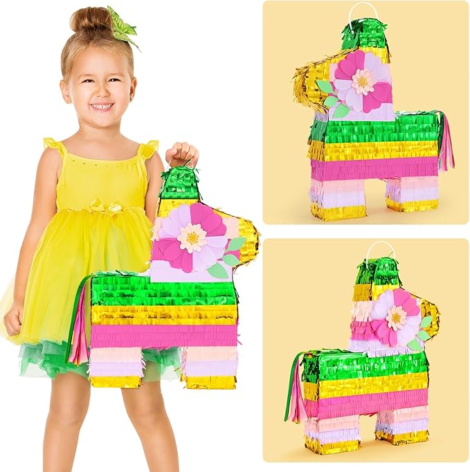 WERNNSAI Hawaiian Donkey Piñata - Rainbow Donkey Pinata for Summer Party Supply Cinco De Mayo Luau Carnivals Favor Mexican Fiesta Party Decorations with Blindfold&Bat