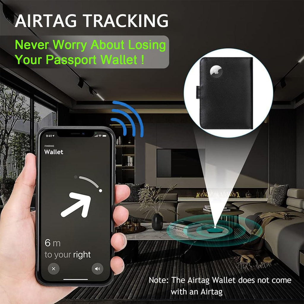 Airtag Passport Holder Cover Wallet RFID Blocking Leather Case Travel Essentials Luggage Accessories Travel Must Have(118#Black)