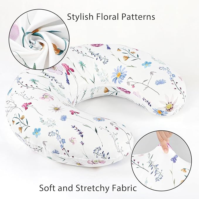 Pea Pod Nursing Pillow Cover Breastfeeding Pillow Slipcover for Moms Soft Breathable Organic Knit Fabric Newborn Infant Feeding Pillow Covers for Baby Girl Boy, Stylish Floral
