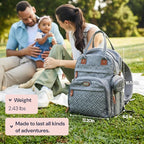 BabbleRoo Diaper Bag Backpack - Baby Essentials Travel Tote - Multi Function Waterproof Diaper Bag, Travel Essentials Baby Bag with Changing Pad, Stroller Straps & Pacifier Case - Unisex, Light Gray