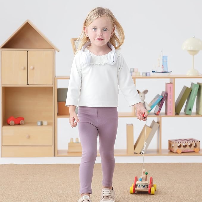 Toddler Organic Cotton Girls Leggings Casual Basic Leggings Full Length Bottom Solid Color 3 Pack