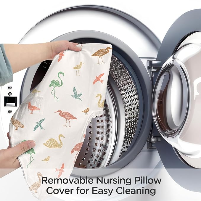 Little Grape Land Nursing Pillow, Breast Feeding Pillows for Mom, Birds Soft Cover with Breathable Filling, Feeding Support Pillow for 0-12 Months, Multifunctional Support Cushion for Travel