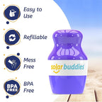 Solar Buddies Bag Bundle & Carabina Clip - Full Purple - Refillable Roll on Sponge Sunscreen, Suncream & Lotion Applicator For Kids, Adults & Families - Holds 3.4fl oz, Perfect Size for Travel