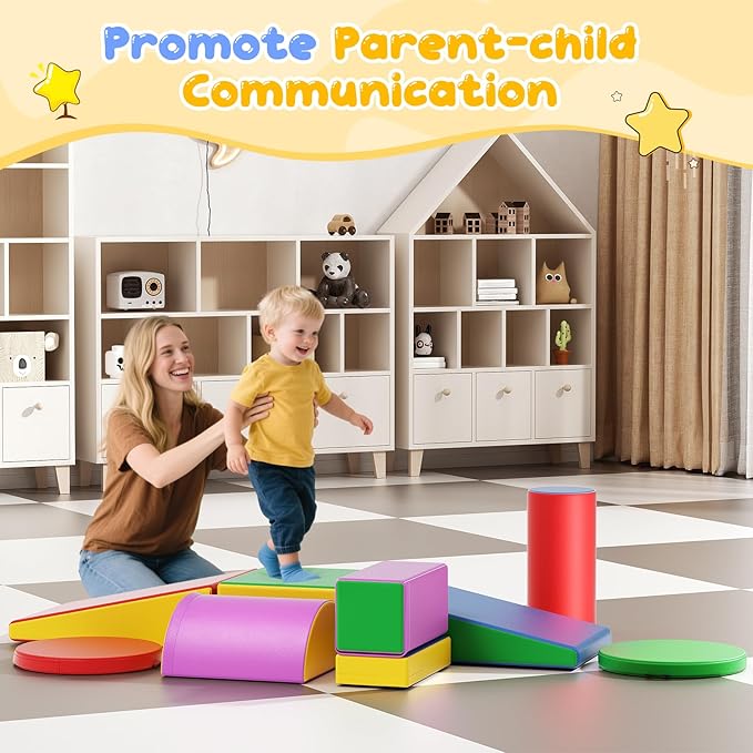 Lischwert Foam Climbing Blocks, Soft Climbing Toys for Toddlers, 9 Pieces Crawl and Climb Foam Playset with Cushion Pad, Indoor Climber Activity Play Set for Kids Age 1+(Colorful)