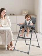 Foldable High Chair, High Chairs for Babies and Toddlers, Dining Chairs and Eating Chair with Adjustable Tray and 5 Point Harness for Infant, Gray