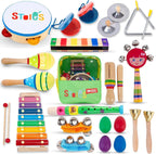 Stoie's Wooden Kids Musical Instruments for 1-5 Years Old, Baby Percussion Toys with Xylophone, Maracas, Tambourine, Durable, Safe to Play, Clear Loud Sound, Bright Rainbow Colors, Storage Backpack