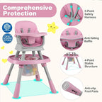 KOTEK 16 in 1 Convertible High Chair, Baby Highchair & Activity Center with Toys, Booster Seat, Building Block Table, Toddler Chair with 5-Point Harness, Removable Tray & Cushion (Pink)
