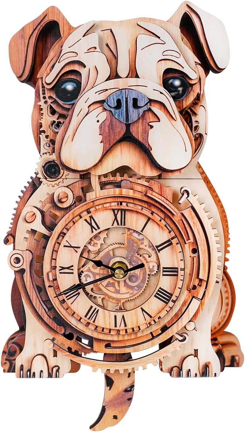 3D Puzzle for Adults Bulldog Clock - Mechanical DIY Wall Clock Kit Model Building Set Hobbies for Women Men Puzzle Home Decor & Stress Relief Craft Unique Gift for DIY Lovers