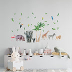 Safari Animal Wall Decals for Kids by Lipastick-Peel and Stick Jungle Stickers Giraffe, Elephant, Hippo, Palm Tree, Parrot for Toddlers Room, Nursery, Playroom, Classroom, Daycare Decor Art- S Size
