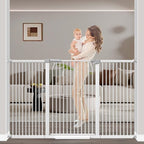 60.2"-65.7" Baby Gates Extra Wide, 40.5" Tall Dog Gate Indoor, Walk Through Pet Gates for Doorways Kitchen No Drilling Auto Close Pressure Mounted Safety Child Toddler Gate, White