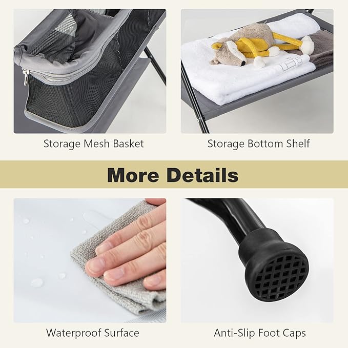 INFANS Baby Changing Table, Folding Diaper Station Portable Nursery Organizer with Safety Belt and Large Storage Racks for Newborn Baby and Infant (Grey)