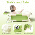 Baby Bathtub, Collapsible Newborn Bathtub for Infant to Toddler 0-24 Months with Soft Cushion and Thermometer,Portable Travel Newborn Tub with No-Slip Feet, Baby Shower Gifts,Green