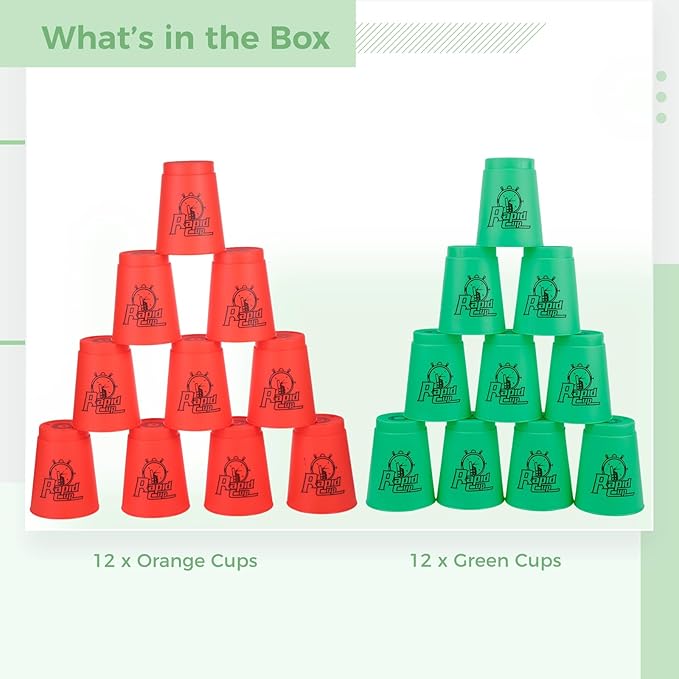 yeesport Sport Stacking Cups, 24pcs Sports Stacking Cups Sport Training Game for Challenge Competition Travel Party Gift for Kids and Adults (Red+Green)