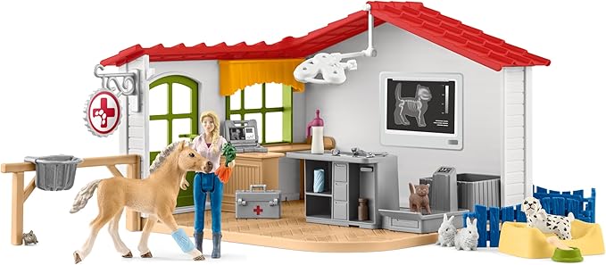 Schleich Farm World - 43 PC Veterinarian Set for Kids - Pet Veterinary Playset has Office, Vet Figurine, Horse, Dog, Cat Animal Toy and Accessories - Educational Toys for Children and Toddlers Ages 3+