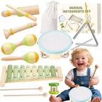 Baby Musical Instruments Set Montessori Wooden Toy for Toddlers 1 2 3 Percussion Music Xylophone for Kids Preschool Learning Resource Christmas Birthday Gifts for Boys Girls Aged 18 Months (Green)