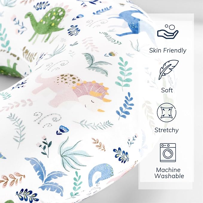 Pea Pod Nursing Pillow Cover 2 Pack Soft & Adorable Slipcovers for Breastfeeding Pillows, Comfortable Stretchy Feeding Pillow Covers for Baby Girls Boys Newborn, Removeable Pillow Case (Dinosaur)