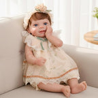 20-Inch Lifelike Reborn Baby Doll, Healing Mood Realistic Baby Doll with Cute Skirts, Poseable Smiling Full-Body Vinyl Baby Dolls for 3+ Ages, Collecting, Name Rosalie