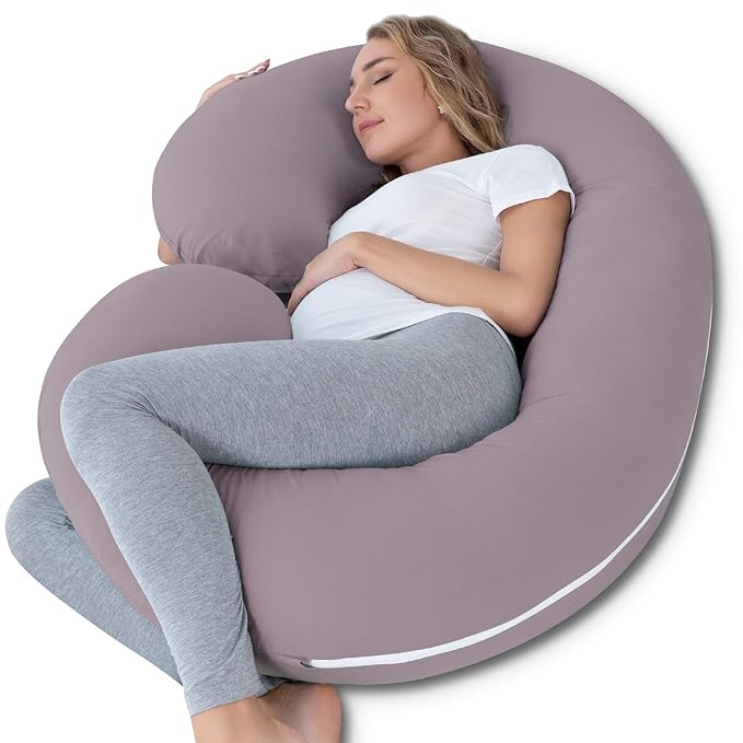 INSEN Pregnancy Pillows for Sleeping, Maternity Pillow with Cooling Cotton Cover, C Shaped for Pregnant Women (Purple Jersey)