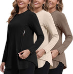 GINKANA Women's Nursing Shirts Long Sleeve 3 Packs Hidden Zipper Breastfeeding Pumping Tops Side Split Maternity Clothes