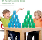 yeesport Sport Stacking Cups, 24pcs Sports Stacking Cups Sport Training Game for Challenge Competition Travel Party Gift for Kids and Adults (Blue+Green)