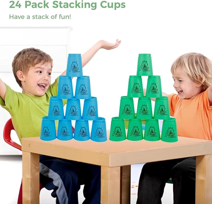 yeesport Sport Stacking Cups, 24pcs Sports Stacking Cups Sport Training Game for Challenge Competition Travel Party Gift for Kids and Adults (Blue+Green)