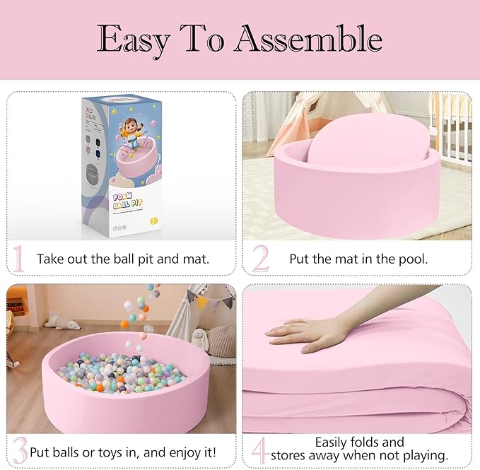 Ball Pit for Toddlers, 35.4"x 11.8" Foam Ball Pits, Indoor Soft Round Baby Playpen for Children, Ideal Gift for Toddlers, Pink, (Balls not Included)