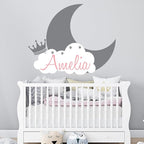 Personalized Name Moon & Cloud Wall Decal - Custom Baby Nursery Sticker - Peel and Stick Mural for Girls & Boys Room - Removable Vinyl Art Decor - Mural Decal for Nursery Decor (Wide 15"x12" Height)