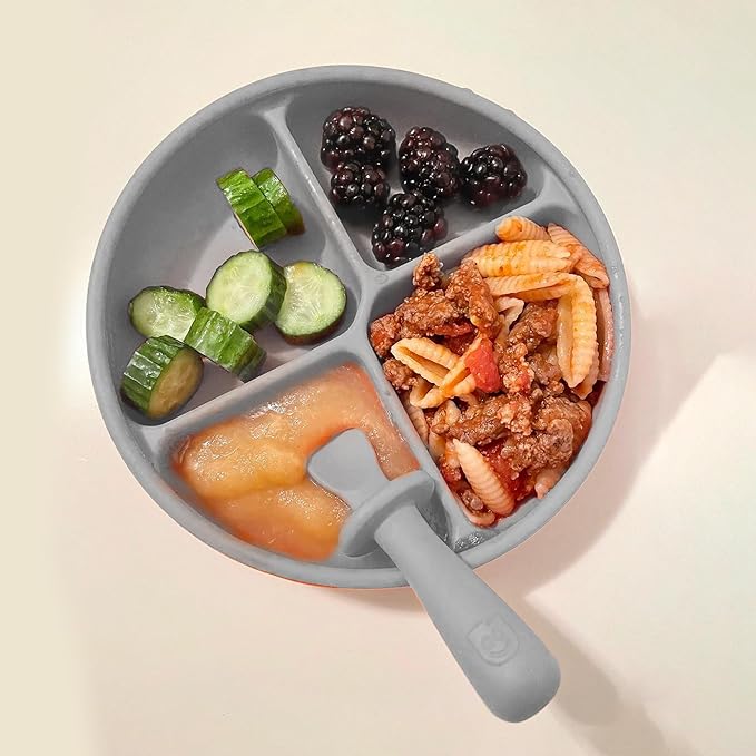 TalkTools Itsy Plate Must-Have Silicone Baby Plates with Suction | Non-Toxic Toddler Feeding Plate | Divided Portion | BPA-Free, Easy-Clean, Travel-Friendly Baby Dishware - Made in USA (Cloud)